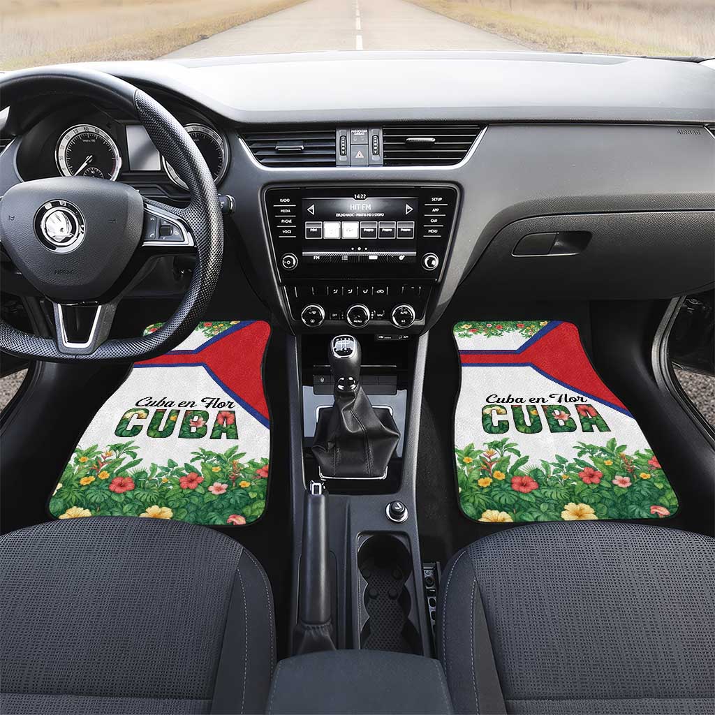 Cuba Floral Car Mats Tropical Flower Design with Cuban Flag and Cuba en Flor Script - Wonder Print Shop