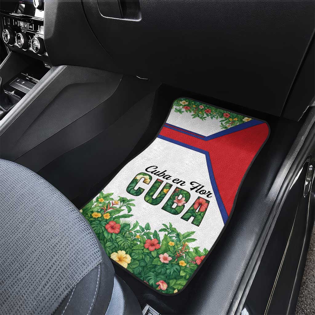 Cuba Floral Car Mats Tropical Flower Design with Cuban Flag and Cuba en Flor Script - Wonder Print Shop
