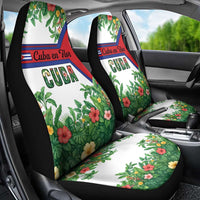 Cuba Floral Car Seat Cover Tropical Flower Design with Cuban Flag and Cuba en Flor Script - Wonder Print Shop
