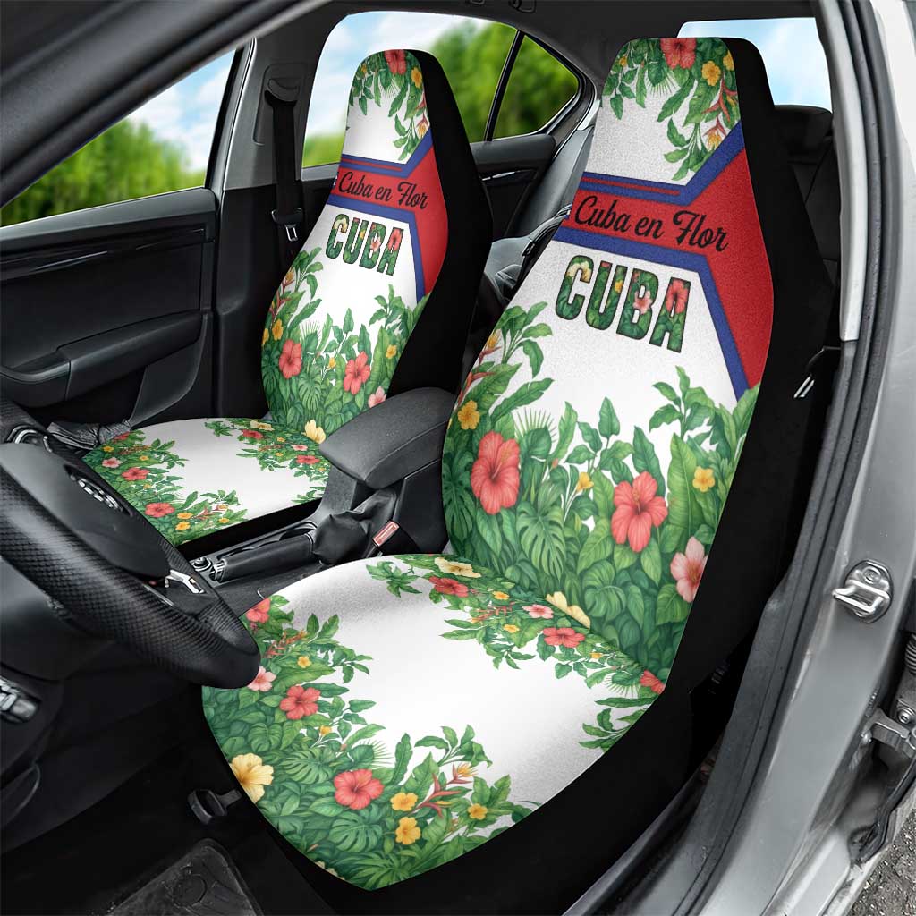 Cuba Floral Car Seat Cover Tropical Flower Design with Cuban Flag and Cuba en Flor Script - Wonder Print Shop