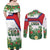Cuba Floral Couples Matching Off Shoulder Maxi Dress and Long Sleeve Button Shirt Tropical Flower Design with Cuban Flag and Cuba en Flor Script - Wonder Print Shop