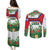 Cuba Floral Couples Matching Puletasi and Long Sleeve Button Shirt Tropical Flower Design with Cuban Flag and Cuba en Flor Script - Wonder Print Shop
