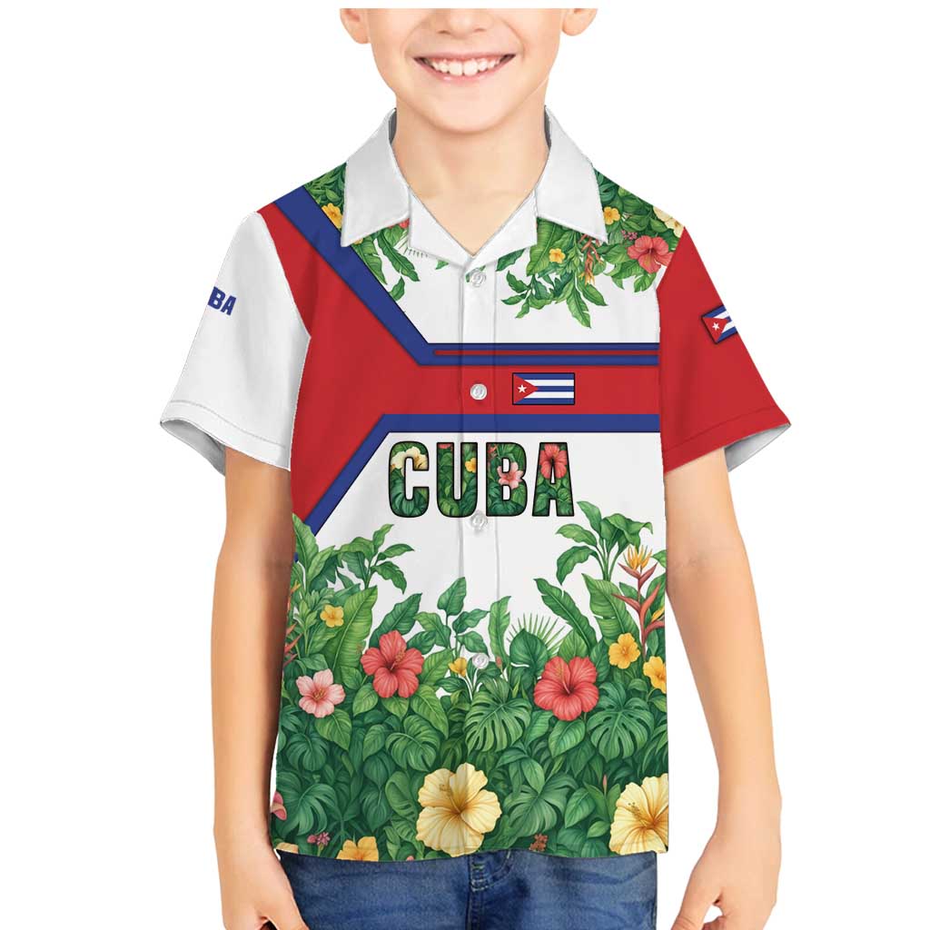 Cuba Floral Family Matching Mermaid Dress and Hawaiian Shirt Tropical Flower Design with Cuban Flag and Cuba en Flor Script - Wonder Print Shop