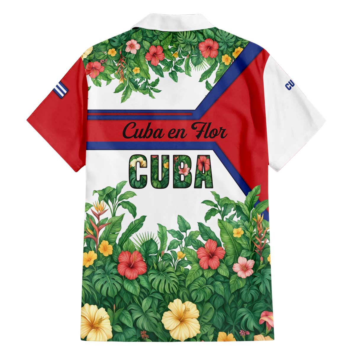 Cuba Floral Family Matching Off The Shoulder Long Sleeve Dress and Hawaiian Shirt Tropical Flower Design with Cuban Flag and Cuba en Flor Script - Wonder Print Shop