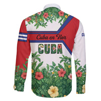 Cuba Floral Family Matching Off The Shoulder Long Sleeve Dress and Hawaiian Shirt Tropical Flower Design with Cuban Flag and Cuba en Flor Script - Wonder Print Shop