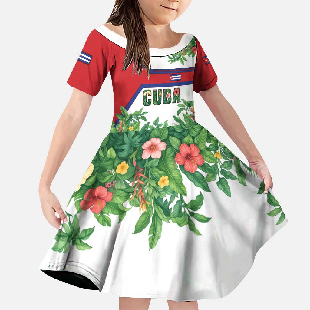 Cuba Floral Family Matching Off Shoulder Maxi Dress and Hawaiian Shirt Tropical Flower Design with Cuban Flag and Cuba en Flor Script - Wonder Print Shop