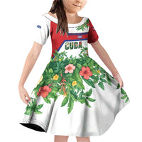 Cuba Floral Family Matching Off Shoulder Short Dress and Hawaiian Shirt Tropical Flower Design with Cuban Flag and Cuba en Flor Script - Wonder Print Shop