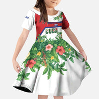 Cuba Floral Family Matching Puletasi and Hawaiian Shirt Tropical Flower Design with Cuban Flag and Cuba en Flor Script - Wonder Print Shop