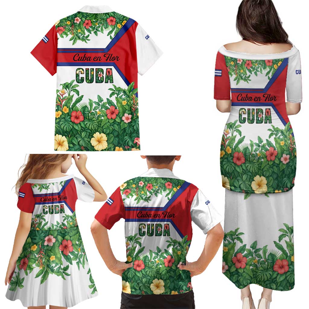 Cuba Floral Family Matching Puletasi and Hawaiian Shirt Tropical Flower Design with Cuban Flag and Cuba en Flor Script - Wonder Print Shop