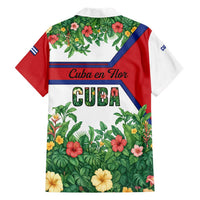 Cuba Floral Family Matching Short Sleeve Bodycon Dress and Hawaiian Shirt Tropical Flower Design with Cuban Flag and Cuba en Flor Script - Wonder Print Shop