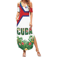 Cuba Floral Family Matching Summer Maxi Dress and Hawaiian Shirt Tropical Flower Design with Cuban Flag and Cuba en Flor Script - Wonder Print Shop