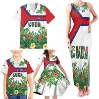 Cuba Floral Family Matching Tank Maxi Dress and Hawaiian Shirt Tropical Flower Design with Cuban Flag and Cuba en Flor Script - Wonder Print Shop