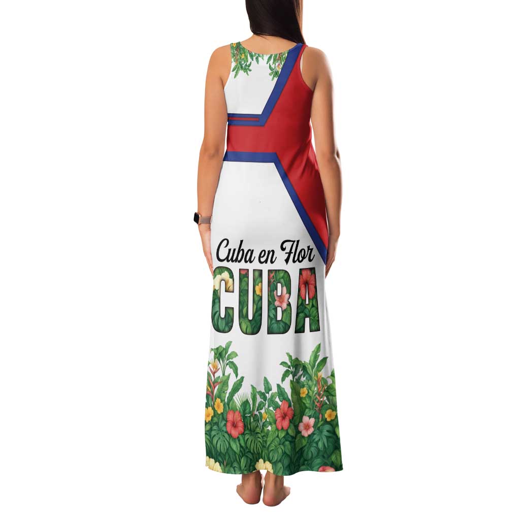 Cuba Floral Family Matching Tank Maxi Dress and Hawaiian Shirt Tropical Flower Design with Cuban Flag and Cuba en Flor Script - Wonder Print Shop