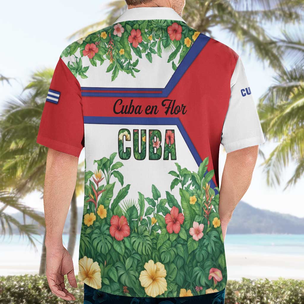 Cuba Floral Hawaiian Shirt Tropical Flower Design with Cuban Flag and Cuba en Flor Script - Wonder Print Shop