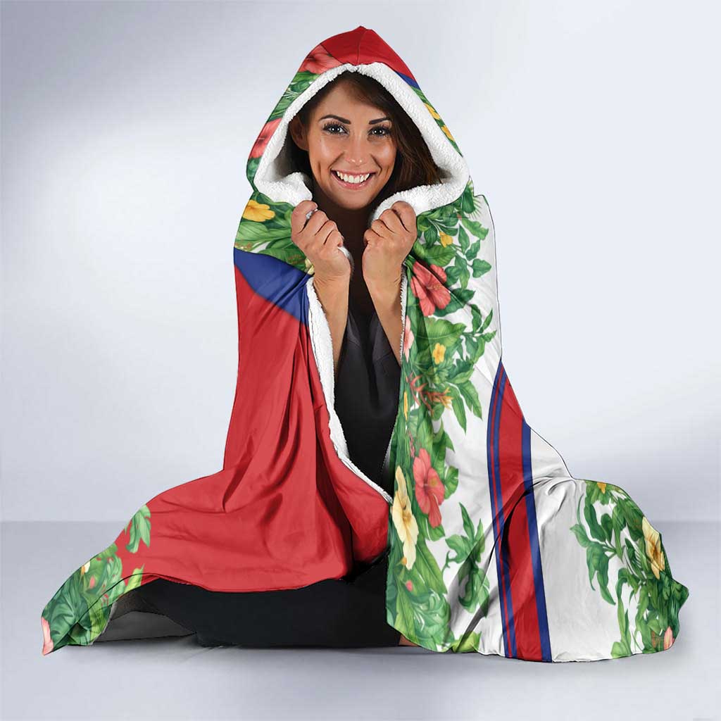 Cuba Floral Hooded Blanket Tropical Flower Design with Cuban Flag and Cuba en Flor Script - Wonder Print Shop