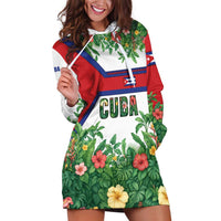 Cuba Floral Hoodie Dress Tropical Flower Design with Cuban Flag and Cuba en Flor Script - Wonder Print Shop