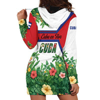 Cuba Floral Hoodie Dress Tropical Flower Design with Cuban Flag and Cuba en Flor Script - Wonder Print Shop