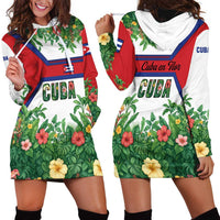 Cuba Floral Hoodie Dress Tropical Flower Design with Cuban Flag and Cuba en Flor Script - Wonder Print Shop