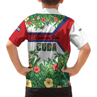 Cuba Floral Kid Hawaiian Shirt Tropical Flower Design with Cuban Flag and Cuba en Flor Script - Wonder Print Shop