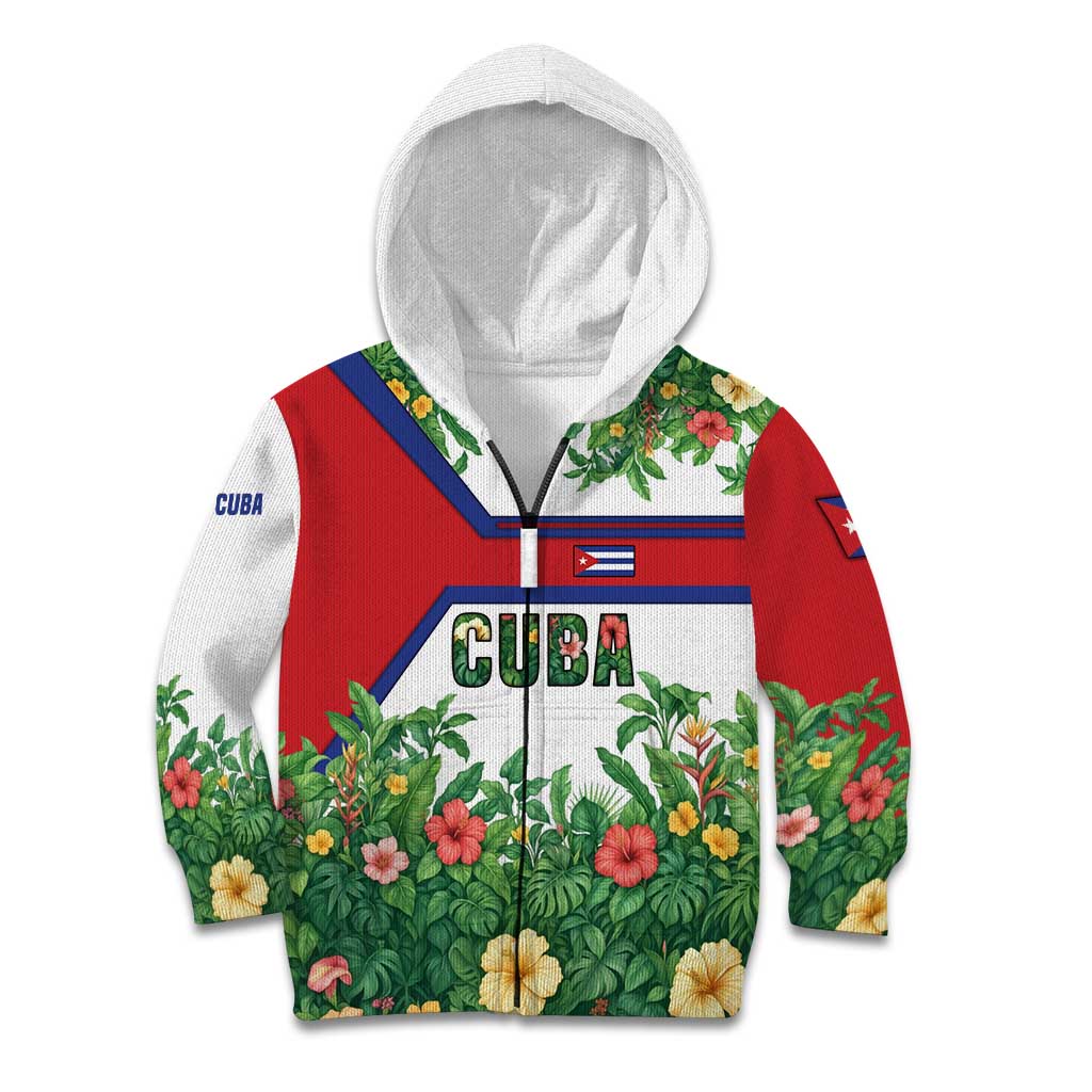 Cuba Floral Kid Hoodie Tropical Flower Design with Cuban Flag and Cuba en Flor Script - Wonder Print Shop