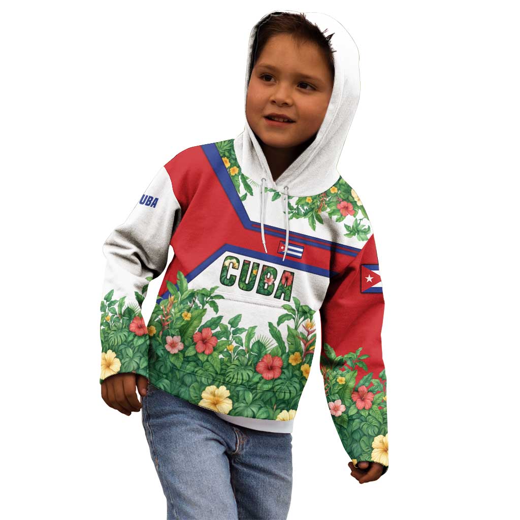 Cuba Floral Kid Hoodie Tropical Flower Design with Cuban Flag and Cuba en Flor Script - Wonder Print Shop