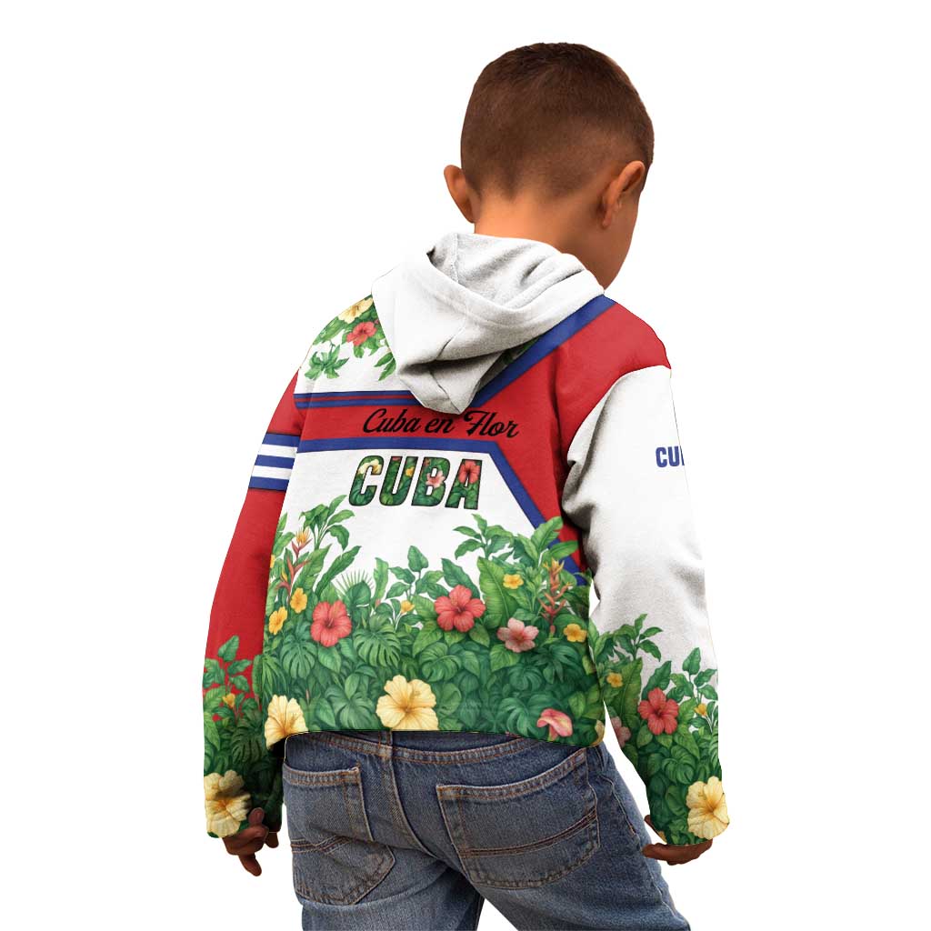 Cuba Floral Kid Hoodie Tropical Flower Design with Cuban Flag and Cuba en Flor Script - Wonder Print Shop