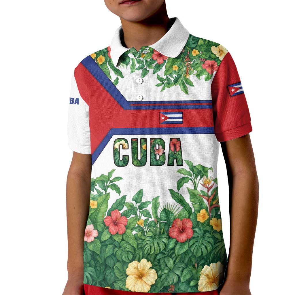 Cuba Floral Kid Polo Shirt Tropical Flower Design with Cuban Flag and Cuba en Flor Script - Wonder Print Shop