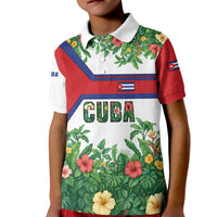 Cuba Floral Kid Polo Shirt Tropical Flower Design with Cuban Flag and Cuba en Flor Script - Wonder Print Shop