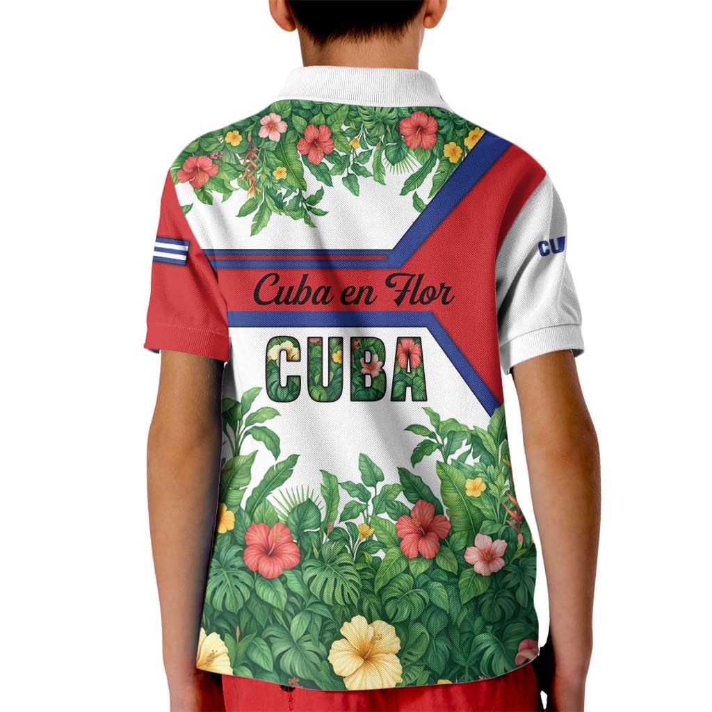 Cuba Floral Kid Polo Shirt Tropical Flower Design with Cuban Flag and Cuba en Flor Script - Wonder Print Shop