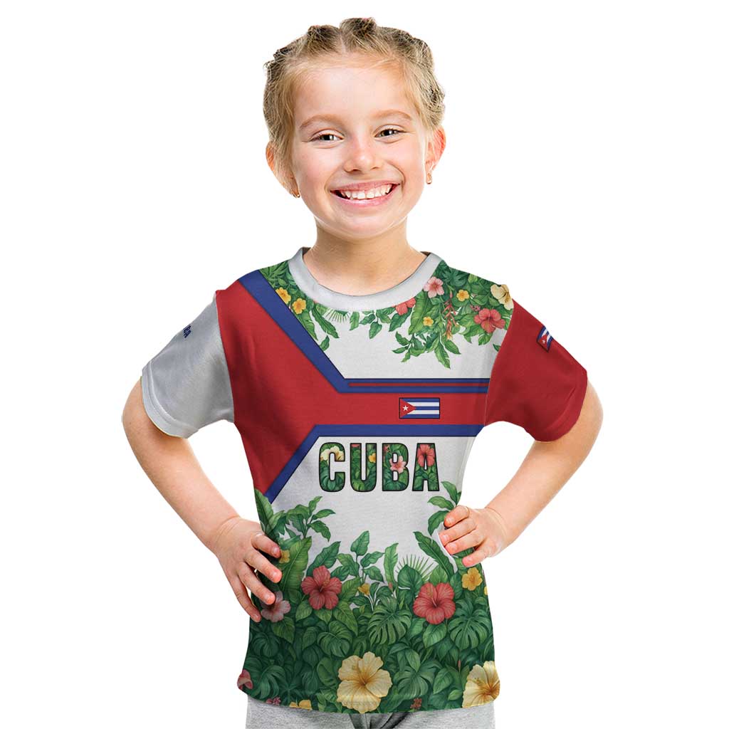 Cuba Floral Kid T Shirt Tropical Flower Design with Cuban Flag and Cuba en Flor Script - Wonder Print Shop