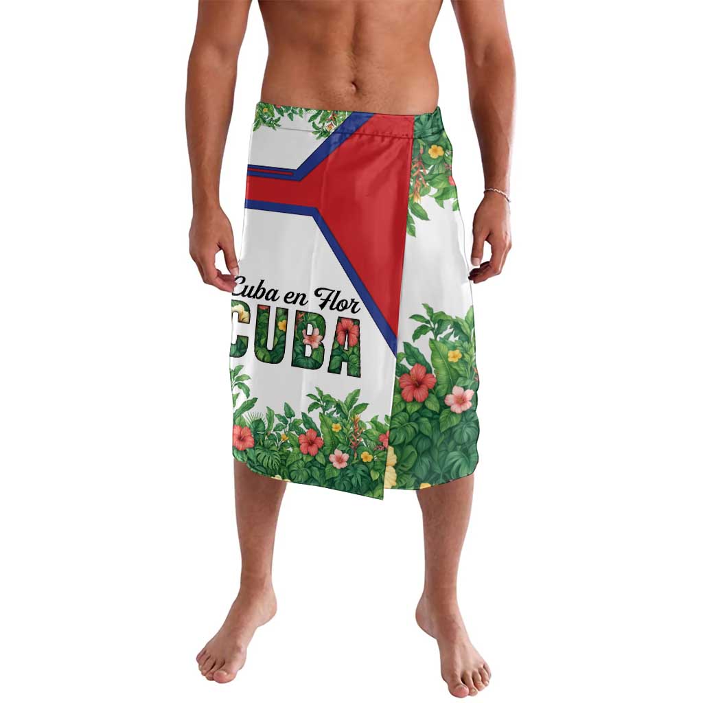 Cuba Floral Lavalava Tropical Flower Design with Cuban Flag and Cuba en Flor Script - Wonder Print Shop