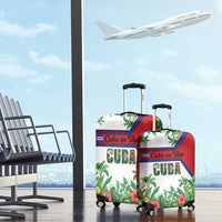 Cuba Floral Luggage Cover Tropical Flower Design with Cuban Flag and Cuba en Flor Script - Wonder Print Shop