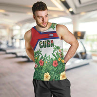 Cuba Floral Men Tank Top Tropical Flower Design with Cuban Flag and Cuba en Flor Script - Wonder Print Shop