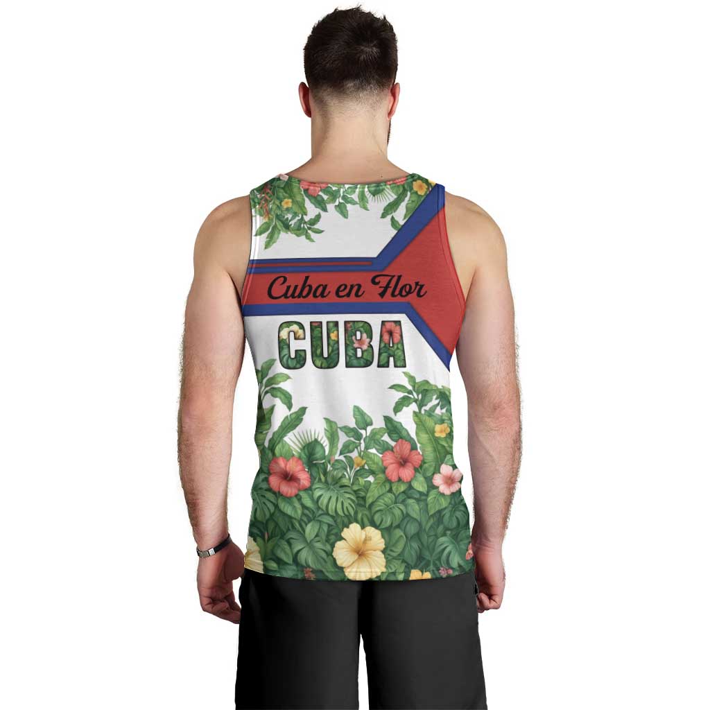 Cuba Floral Men Tank Top Tropical Flower Design with Cuban Flag and Cuba en Flor Script - Wonder Print Shop