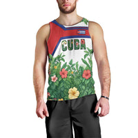 Cuba Floral Men Tank Top Tropical Flower Design with Cuban Flag and Cuba en Flor Script - Wonder Print Shop