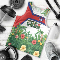Cuba Floral Men Tank Top Tropical Flower Design with Cuban Flag and Cuba en Flor Script - Wonder Print Shop
