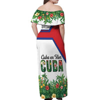 Cuba Floral Off Shoulder Maxi Dress Tropical Flower Design with Cuban Flag and Cuba en Flor Script - Wonder Print Shop