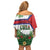 Cuba Floral Off Shoulder Short Dress Tropical Flower Design with Cuban Flag and Cuba en Flor Script - Wonder Print Shop