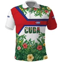 Cuba Floral Polo Shirt Tropical Flower Design with Cuban Flag and Cuba en Flor Script - Wonder Print Shop