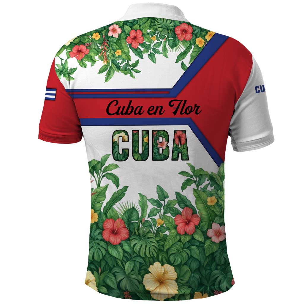 Cuba Floral Polo Shirt Tropical Flower Design with Cuban Flag and Cuba en Flor Script - Wonder Print Shop