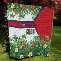 Cuba Floral Quilt Tropical Flower Design with Cuban Flag and Cuba en Flor Script - Wonder Print Shop