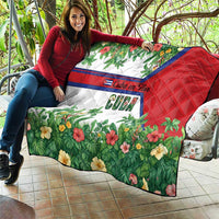 Cuba Floral Quilt Tropical Flower Design with Cuban Flag and Cuba en Flor Script - Wonder Print Shop