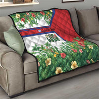 Cuba Floral Quilt Tropical Flower Design with Cuban Flag and Cuba en Flor Script - Wonder Print Shop