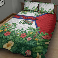 Cuba Floral Quilt Bed Set Tropical Flower Design with Cuban Flag and Cuba en Flor Script - Wonder Print Shop