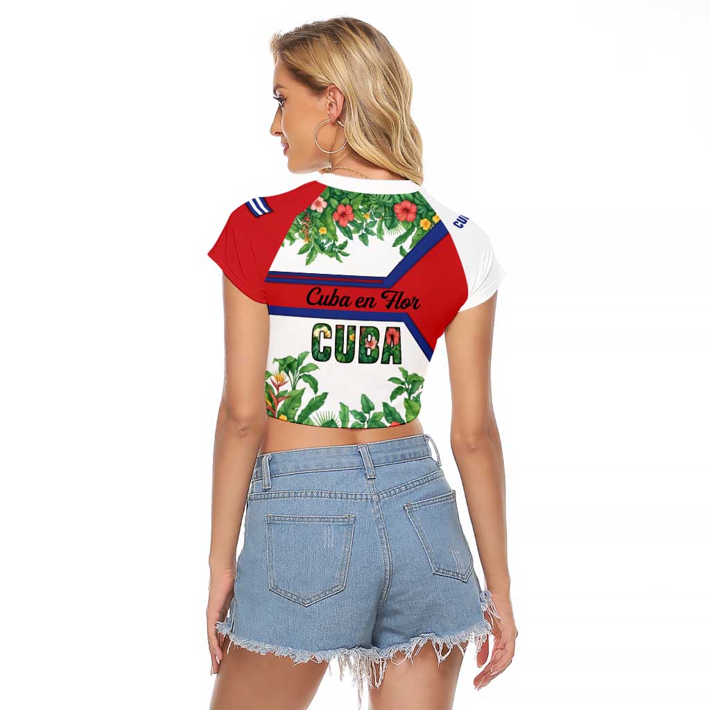 Cuba Floral Raglan Cropped T Shirt Tropical Flower Design with Cuban Flag and Cuba en Flor Script - Wonder Print Shop