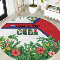 Cuba Floral Round Carpet Tropical Flower Design with Cuban Flag and Cuba en Flor Script - Wonder Print Shop
