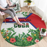 Cuba Floral Round Carpet Tropical Flower Design with Cuban Flag and Cuba en Flor Script - Wonder Print Shop