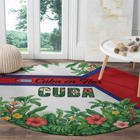 Cuba Floral Round Carpet Tropical Flower Design with Cuban Flag and Cuba en Flor Script - Wonder Print Shop