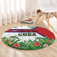 Cuba Floral Round Carpet Tropical Flower Design with Cuban Flag and Cuba en Flor Script - Wonder Print Shop