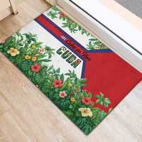 Cuba Floral Rubber Doormat Tropical Flower Design with Cuban Flag and Cuba en Flor Script - Wonder Print Shop